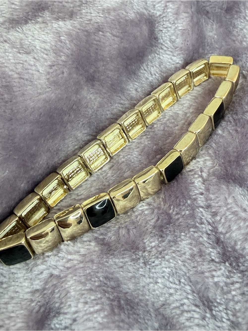 Gold and Black Stretch Tile Bracelet - Women Jewelry - 2.5"